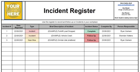 incident report register template